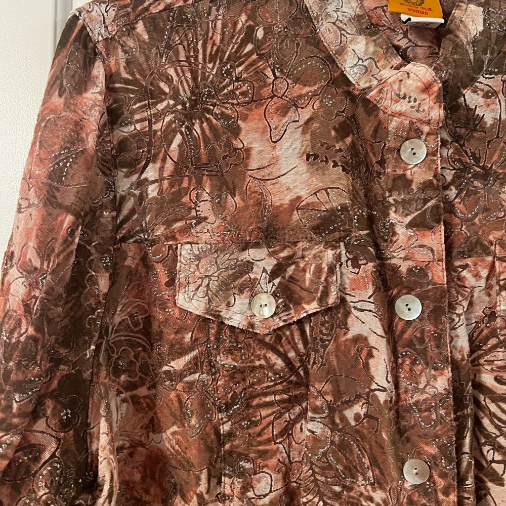 Ruby Rd. Earthy Tones Button-Up Blouse - Picture 3 of 7